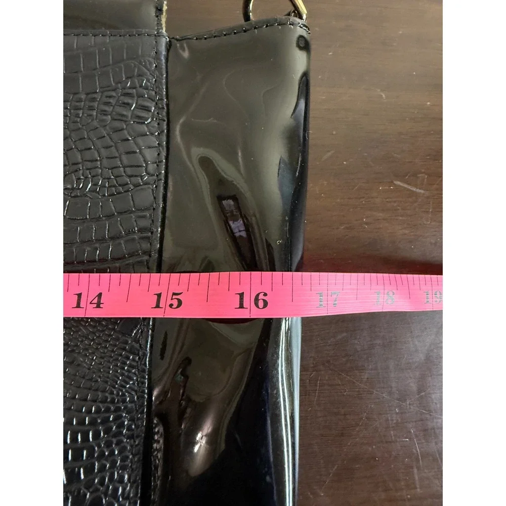 Stauer Satchel Shoulder‎ Bag Women's Black Croc Embossed Patent Leather Purse